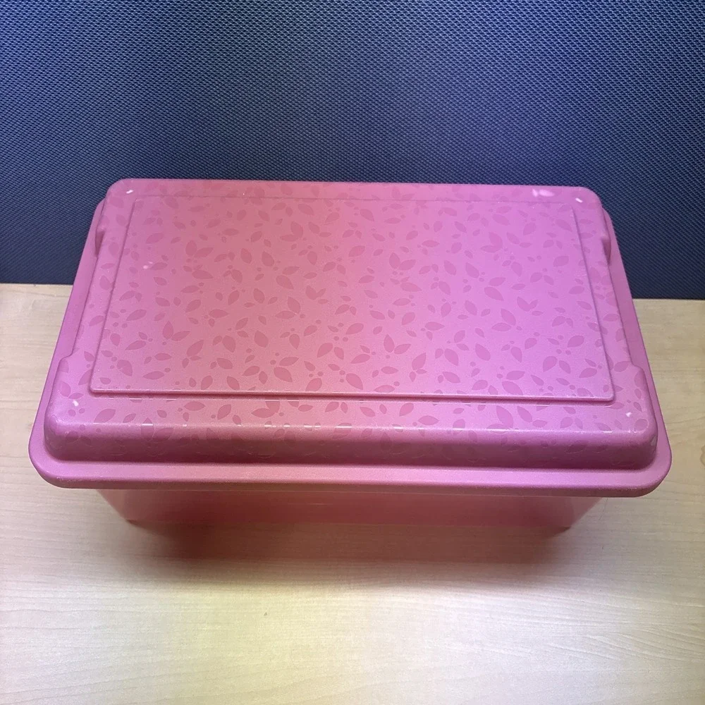 Rubbermaid Vintage Pink Clear Leaves Snap Storage Container Box Rectangle